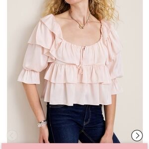 NWT Ella Tiered Ruffle Satin Light Pink Blouse